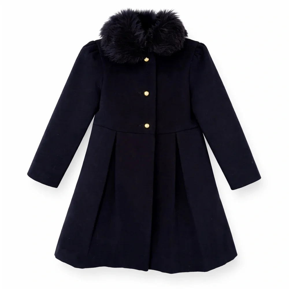 Janie and Jack Navy Faux Fur Collar Coat Girls 3T–4T Holiday Dress Coat